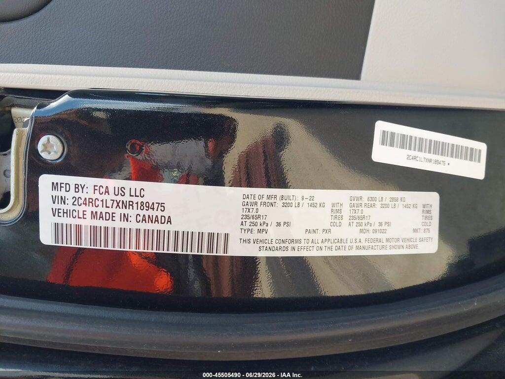 2C4RC1L7XNR189475 2022 CHRYSLER PACIFICA photo no. 9
