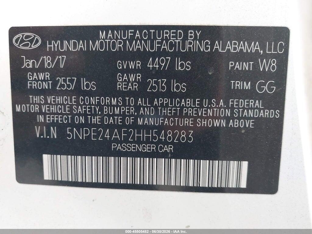 5NPE24AF2HH548283 2017 HYUNDAI SONATA photo no. 9