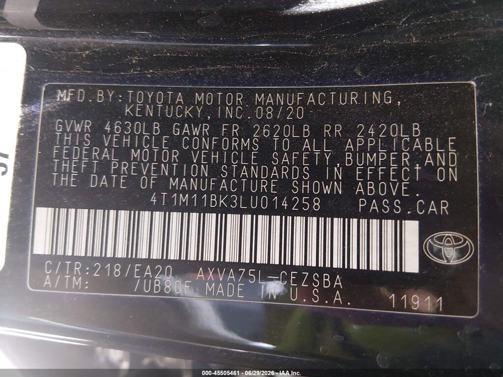 4T1M11BK3LU014258 2020 TOYOTA CAMRY photo no. 9