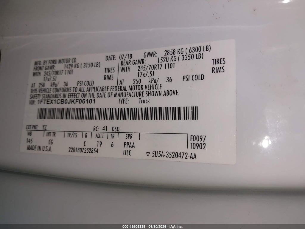 1FTEX1CB0JKF06101 2018 FORD F-150 photo no. 9