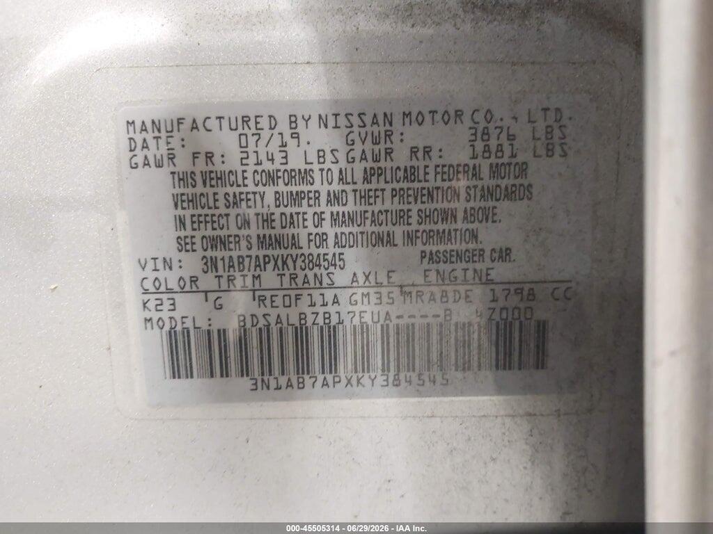 3N1AB7APXKY384545 2019 NISSAN SENTRA photo no. 9