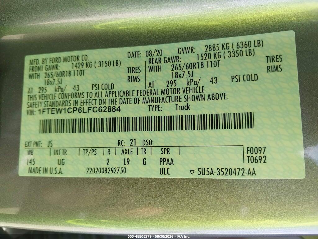 1FTEW1CP6LFC62884 2020 FORD F-150 photo no. 9