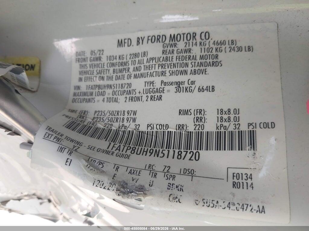 1FATP8UH9N5118720 2022 FORD MUSTANG photo no. 9