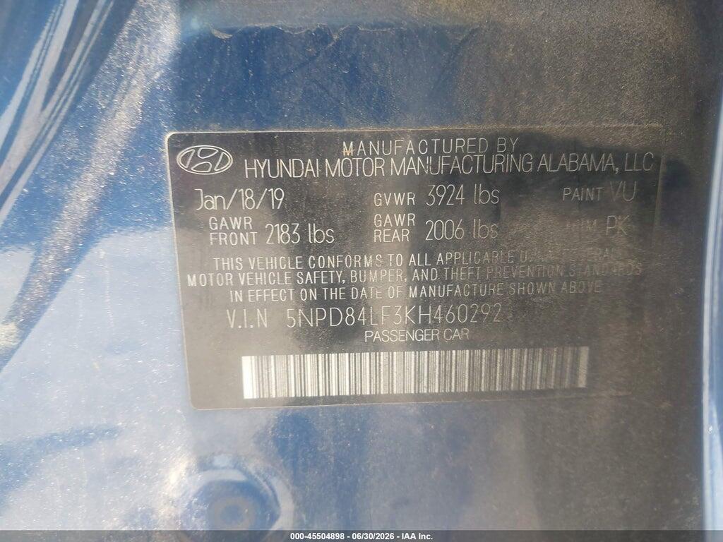 5NPD84LF3KH460292 2019 HYUNDAI ELANTRA photo no. 9