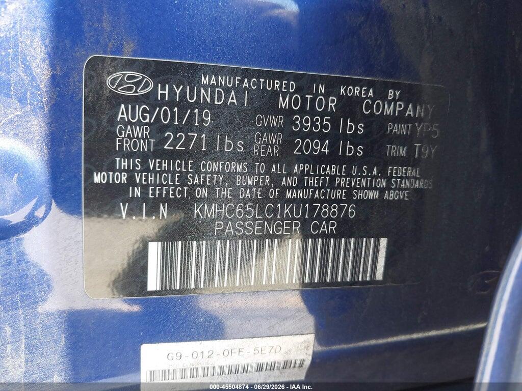 KMHC65LC1KU178876 2019 HYUNDAI IONIQ HYBRID photo no. 9