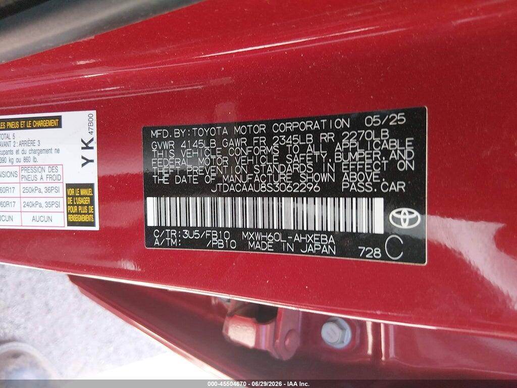 JTDACAAU8S3062296 2025 TOYOTA PRIUS photo no. 9