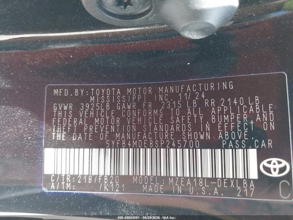 5YFB4MDE8SP245700 2025 TOYOTA COROLLA photo no. 9