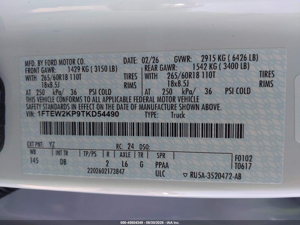 1FTEW2KP9TKD54490 2026 FORD F-150 photo no. 9