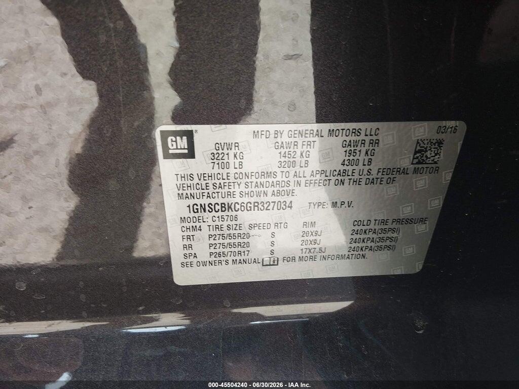 1GNSCBKC6GR327034 2016 CHEVROLET TAHOE photo no. 9