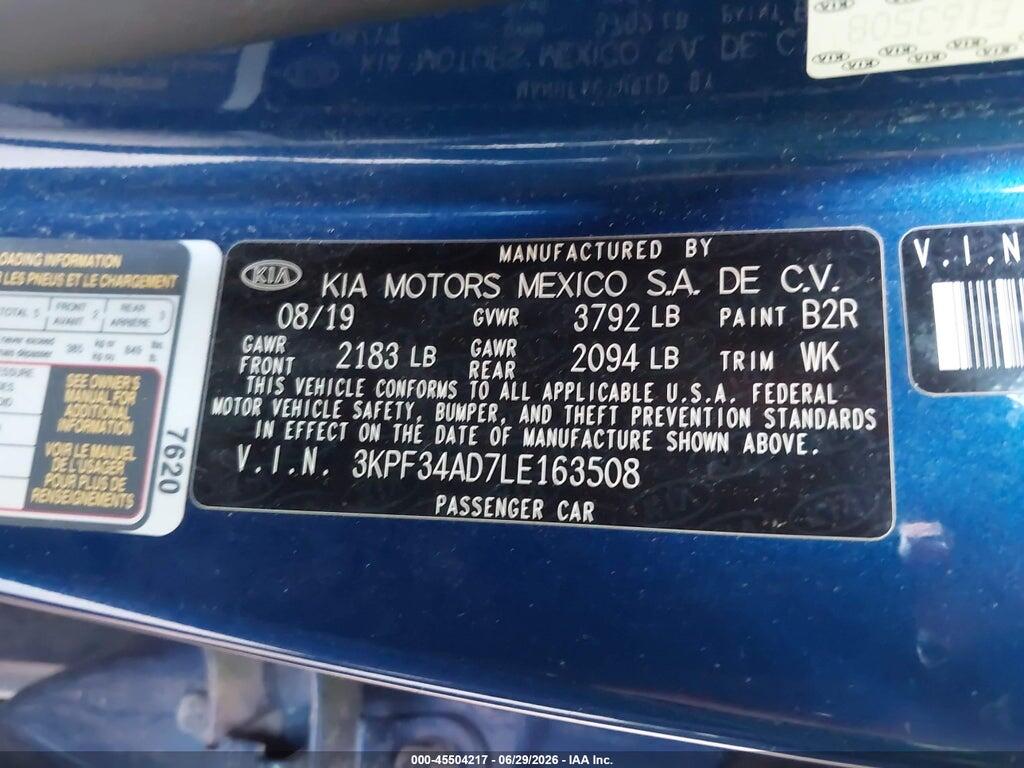 3KPF34AD7LE163508 2020 KIA FORTE photo no. 9
