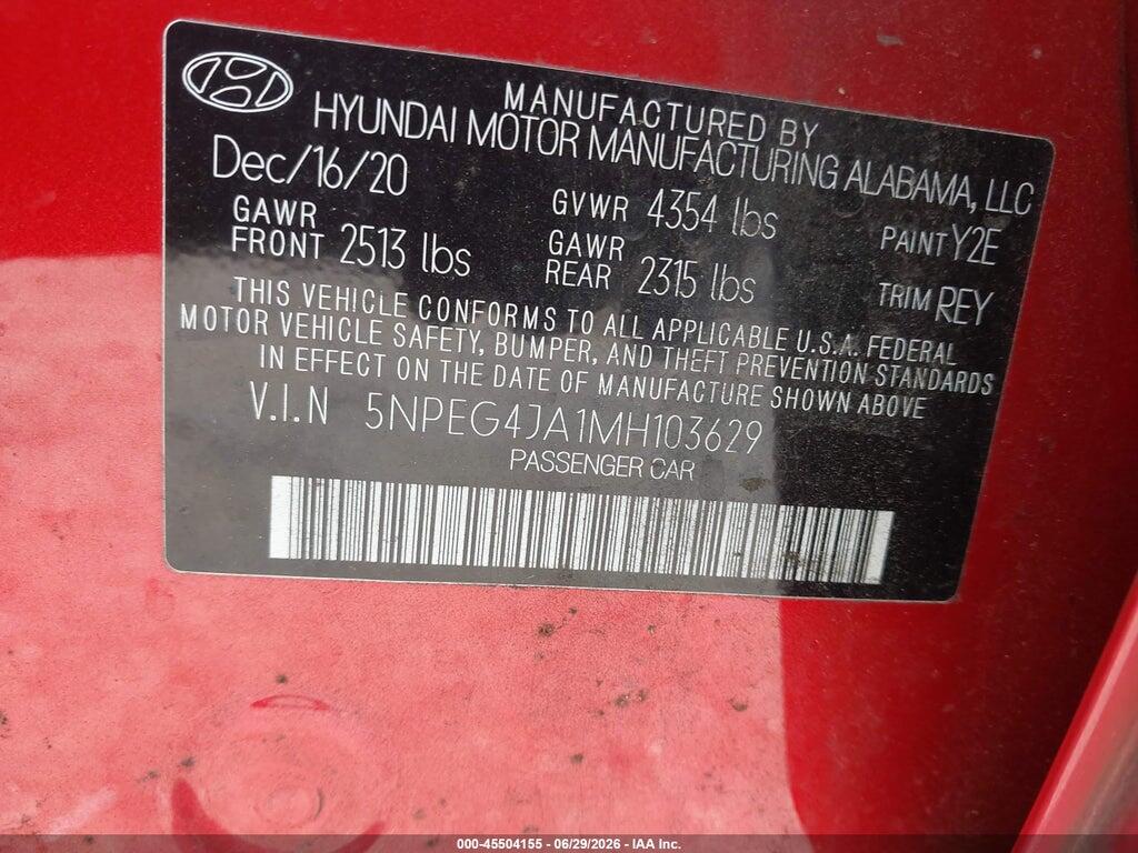 5NPEG4JA1MH103629 2021 HYUNDAI SONATA photo no. 9