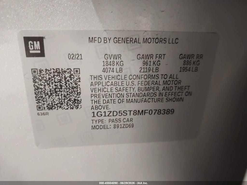 1G1ZD5ST8MF078389 2021 CHEVROLET MALIBU photo no. 9