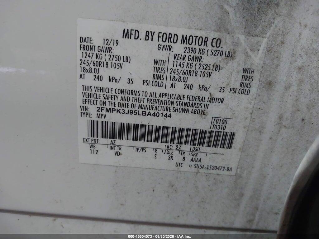 2FMPK3J95LBA40144 2020 FORD EDGE photo no. 9