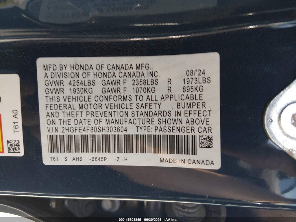 2HGFE4F80SH303604 2025 HONDA CIVIC HYBRID photo no. 9