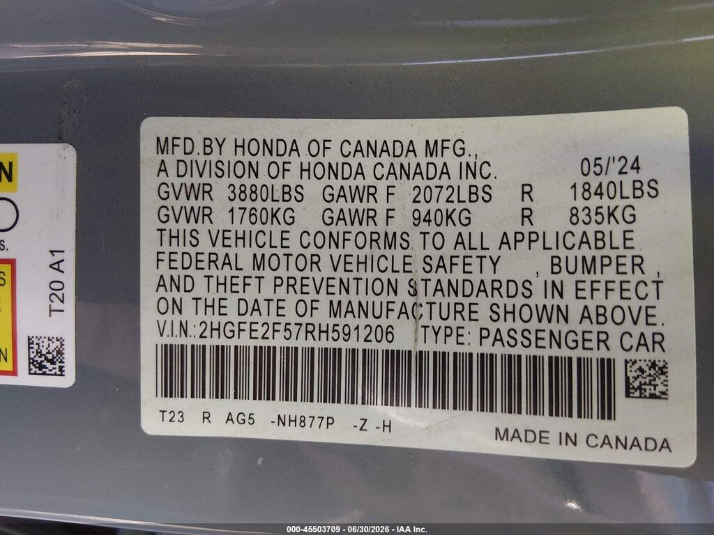 2HGFE2F57RH591206 2024 HONDA CIVIC photo no. 9