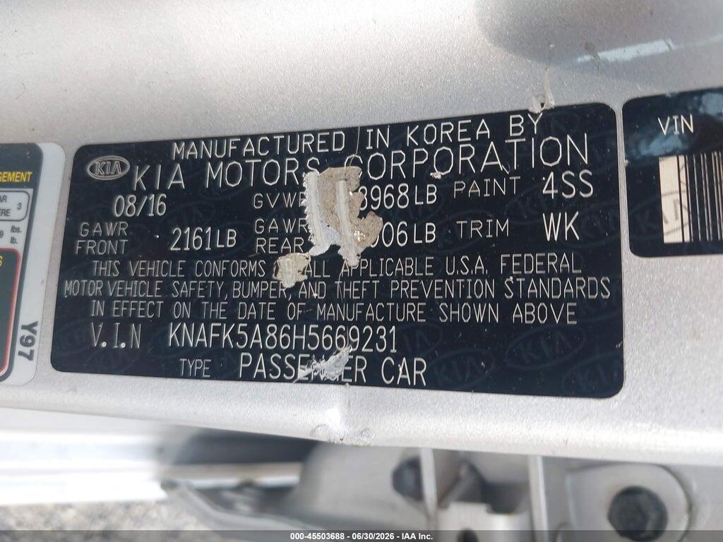 KNAFK5A86H5669231 2017 KIA FORTE photo no. 9