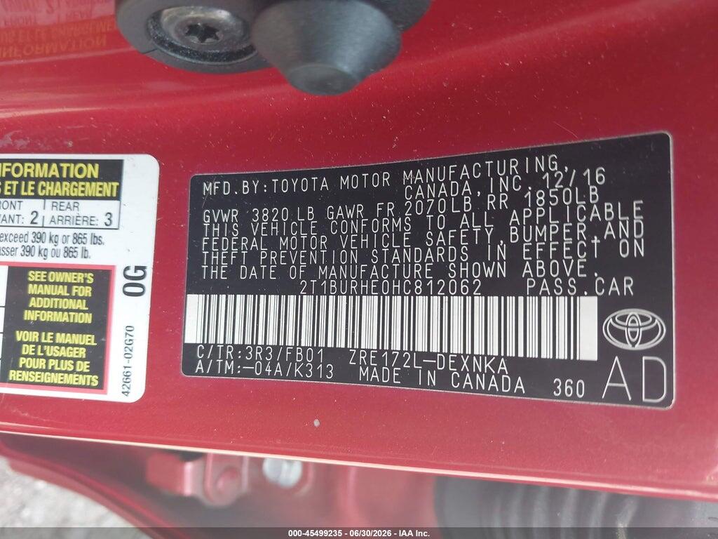 2T1BURHE0HC812062 2017 TOYOTA COROLLA photo no. 9