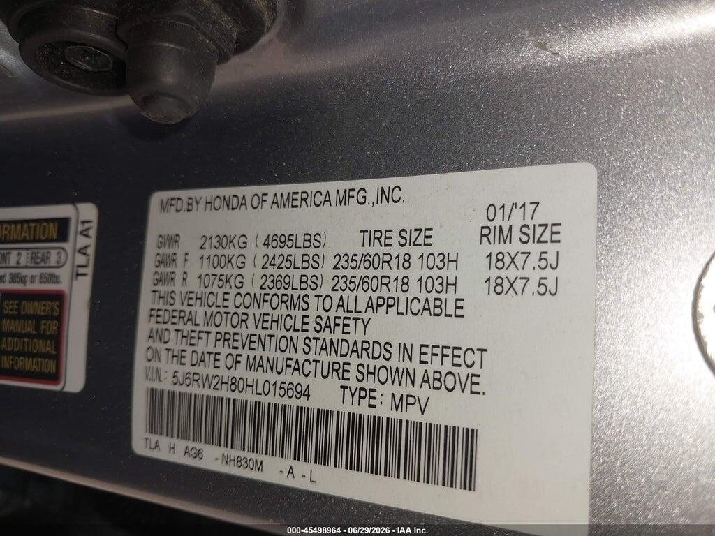 5J6RW2H80HL015694 2017 HONDA CR-V photo no. 9