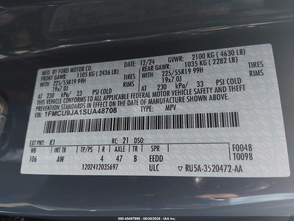 1FMCU9JA1SUA48708 2025 FORD ESCAPE photo no. 9