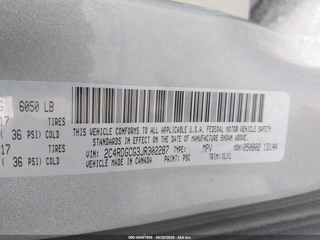 2C4RDGCG3JR302287 2018 DODGE GRAND CARAVAN photo no. 9