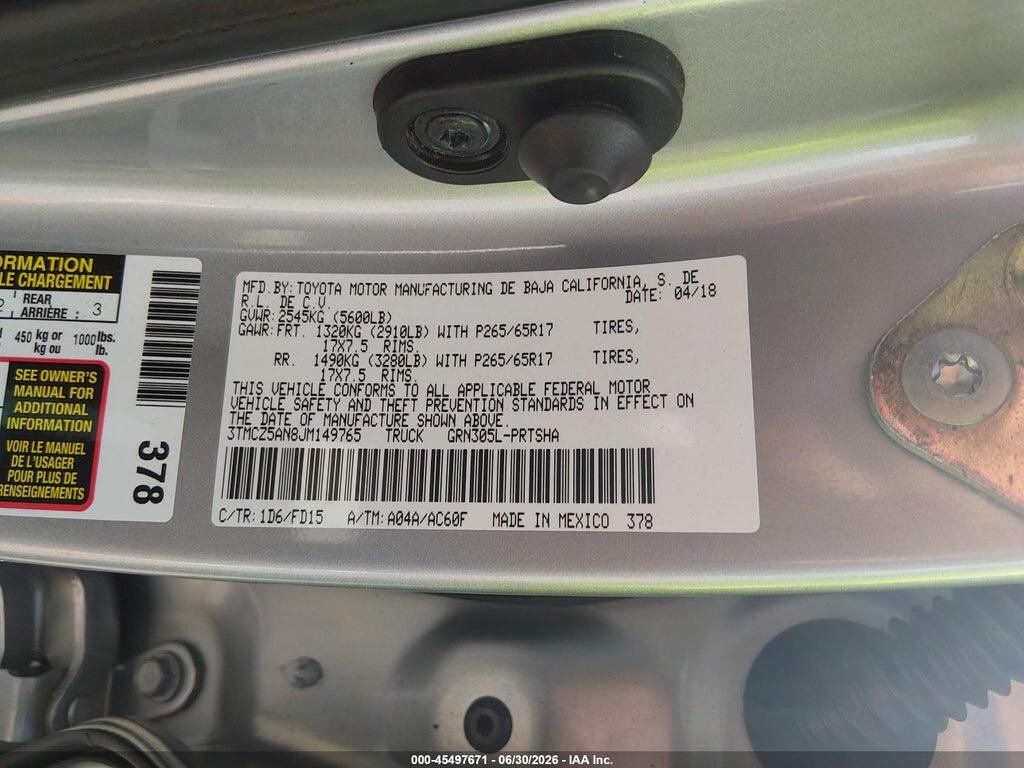 3TMCZ5AN8JM149765 2018 TOYOTA TACOMA photo no. 9