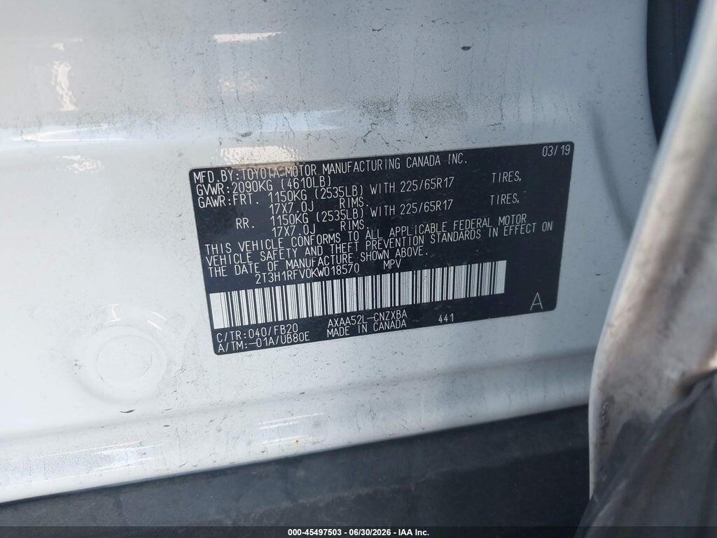2T3H1RFV0KW018570 2019 TOYOTA RAV4 photo no. 9