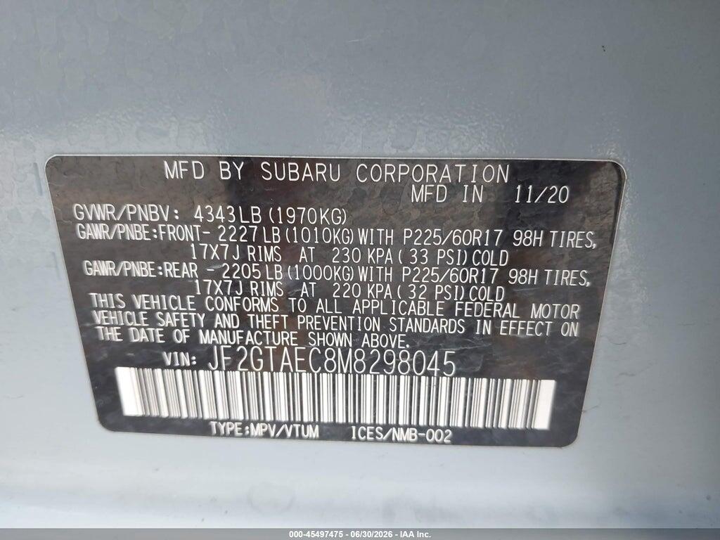 JF2GTAEC8M8298045 2021 SUBARU CROSSTREK photo no. 9
