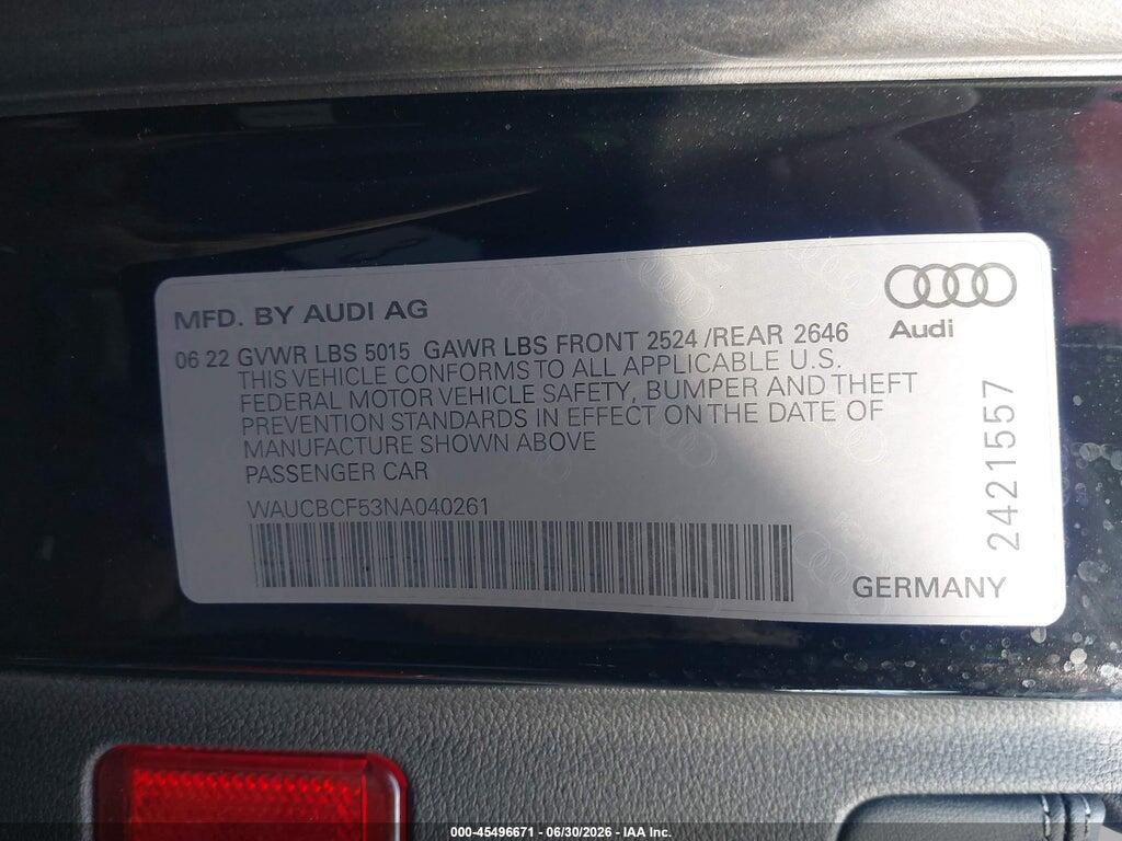 WAUCBCF53NA040261 2022 AUDI A5 SPORTBACK photo no. 9