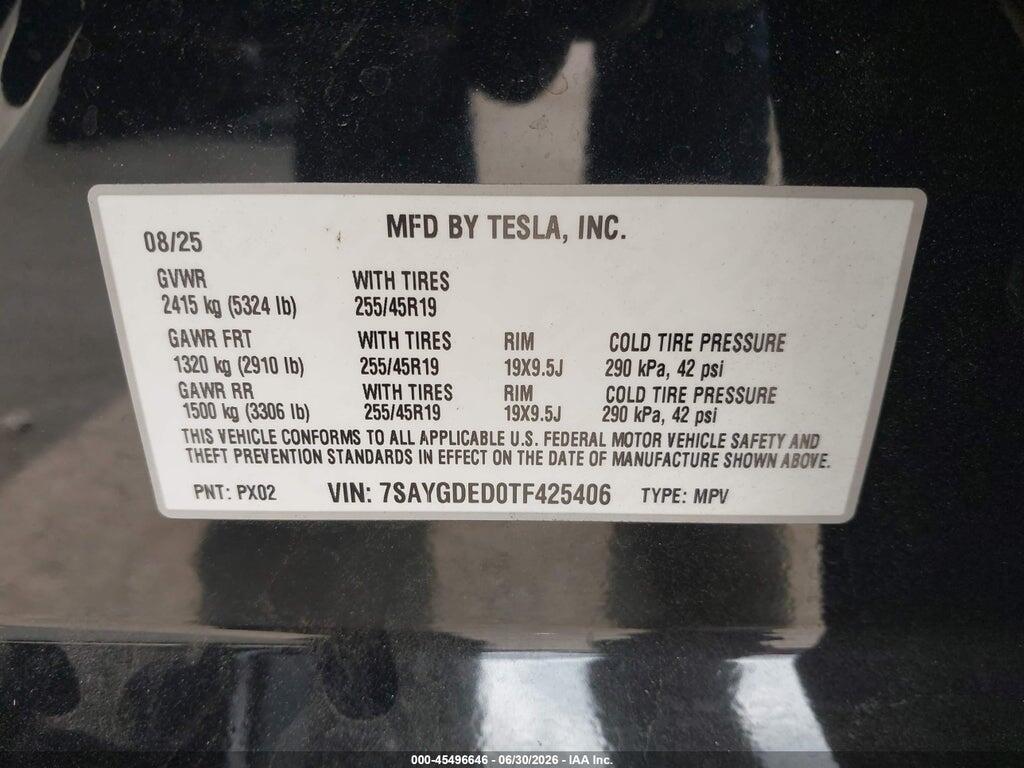 7SAYGDED0TF425406 2026 TESLA MODEL Y photo no. 9