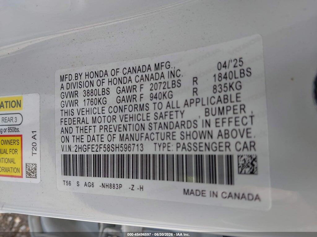 2HGFE2F58SH596713 2025 HONDA CIVIC photo no. 8