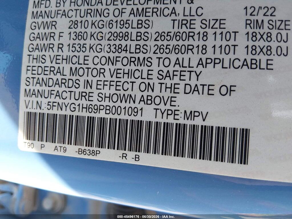 5FNYG1H69PB001091 2023 HONDA PILOT photo no. 9