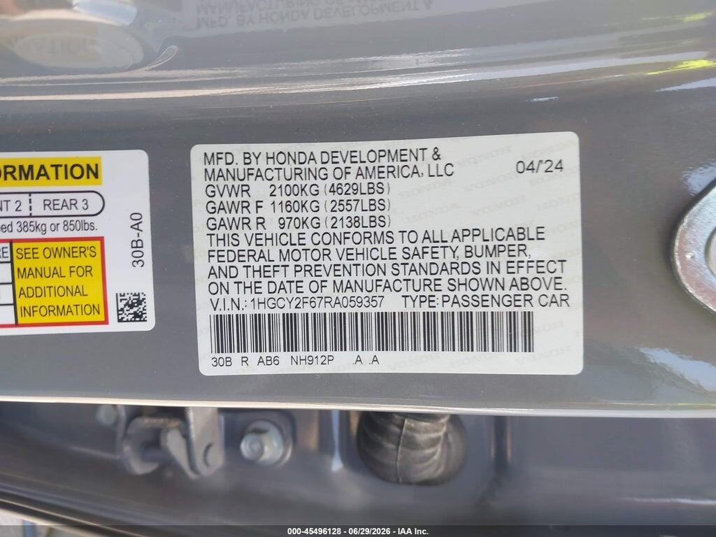 1HGCY2F67RA059357 2024 HONDA ACCORD HYBRID photo no. 9