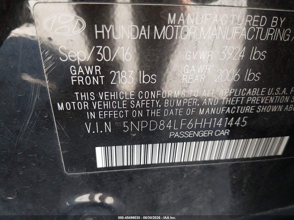 5NPD84LF6HH141445 2017 HYUNDAI ELANTRA photo no. 9