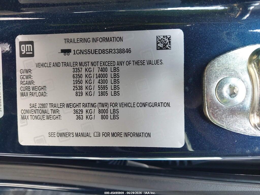 1GNS5UED8SR338846 2025 CHEVROLET TAHOE photo no. 9