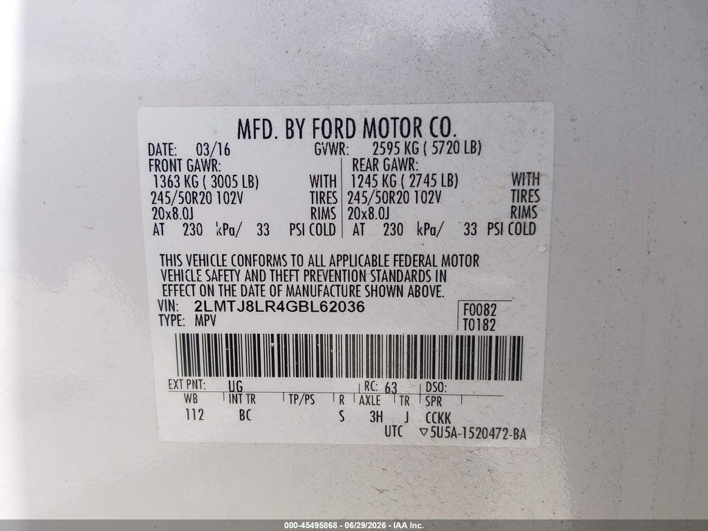 2LMTJ8LR4GBL62036 2016 LINCOLN MKX photo no. 9