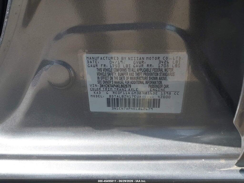 3N1CN7AP4KL862679 2019 NISSAN VERSA photo no. 9