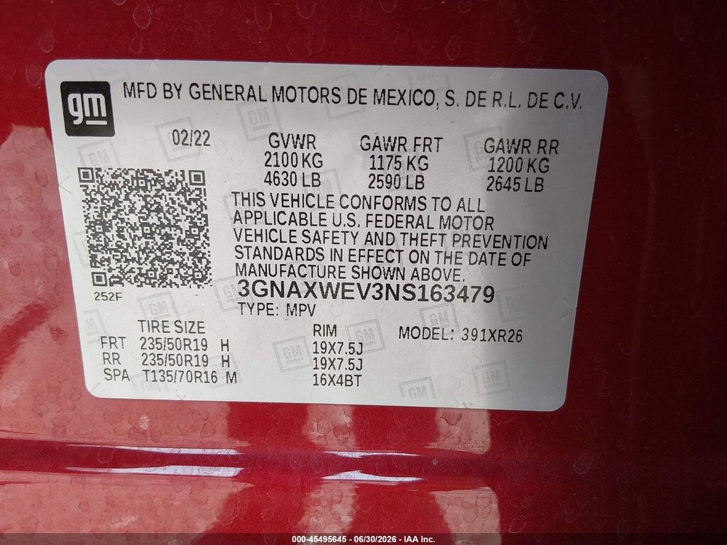 3GNAXWEV3NS163479 2022 CHEVROLET EQUINOX photo no. 9