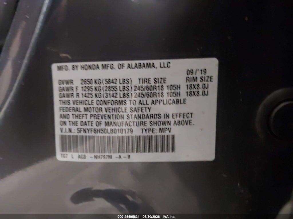 5FNYF6H50LB010179 2020 HONDA PILOT photo no. 9