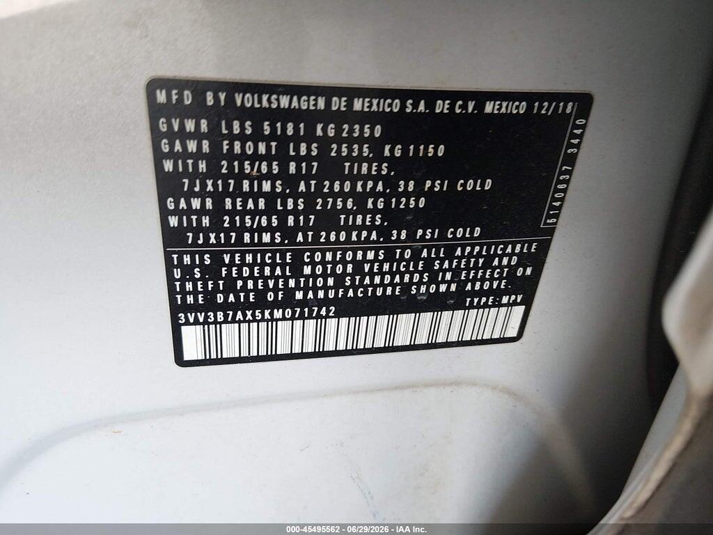 3VV3B7AX5KM071742 2019 VOLKSWAGEN TIGUAN photo no. 9