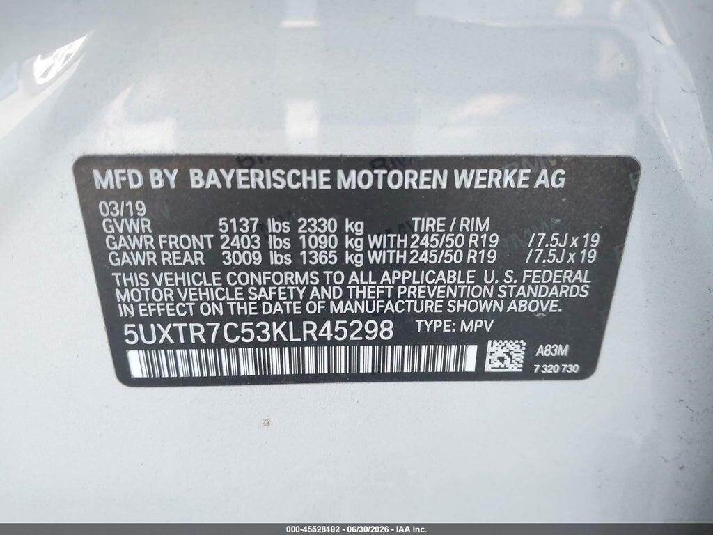 5UXTR7C53KLR45298 2019 BMW X3 photo no. 9