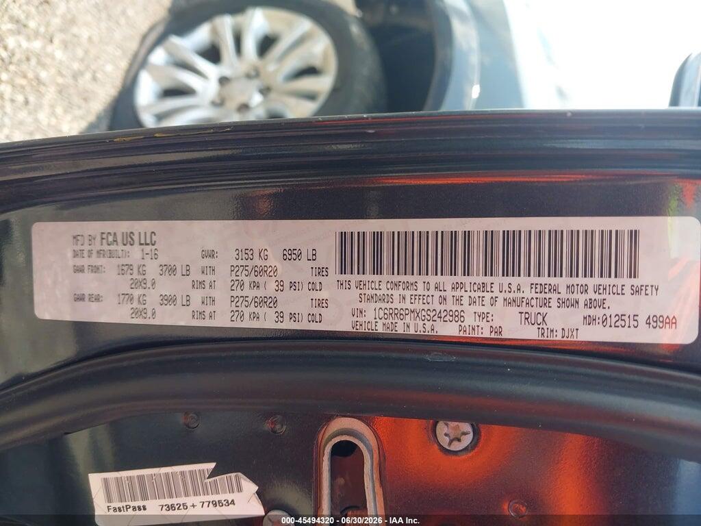 1C6RR6PMXGS242986 2016 RAM 1500 photo no. 9
