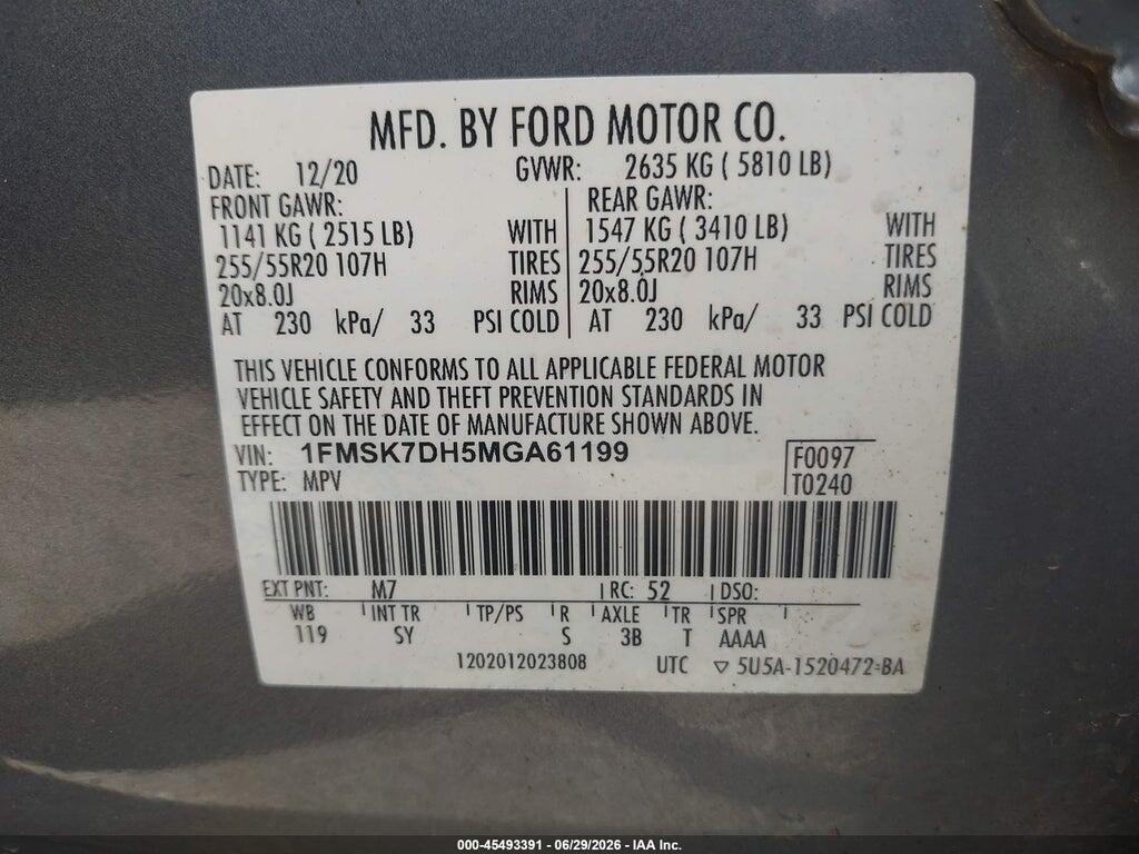 1FMSK7DH5MGA61199 2021 FORD EXPLORER photo no. 9