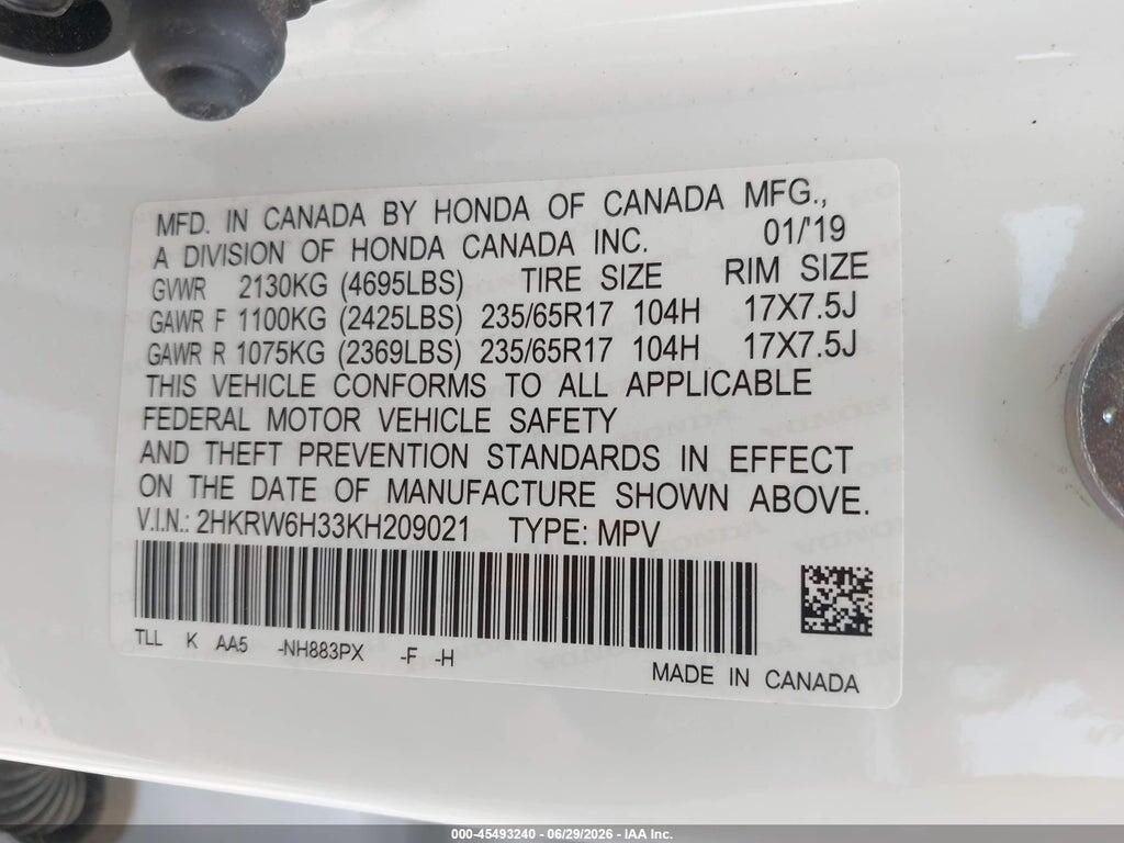 2HKRW6H33KH209021 2019 HONDA CR-V photo no. 9