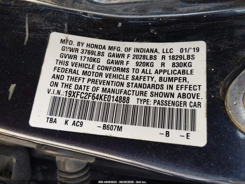 19XFC2F64KE014888 2019 HONDA CIVIC photo no. 9