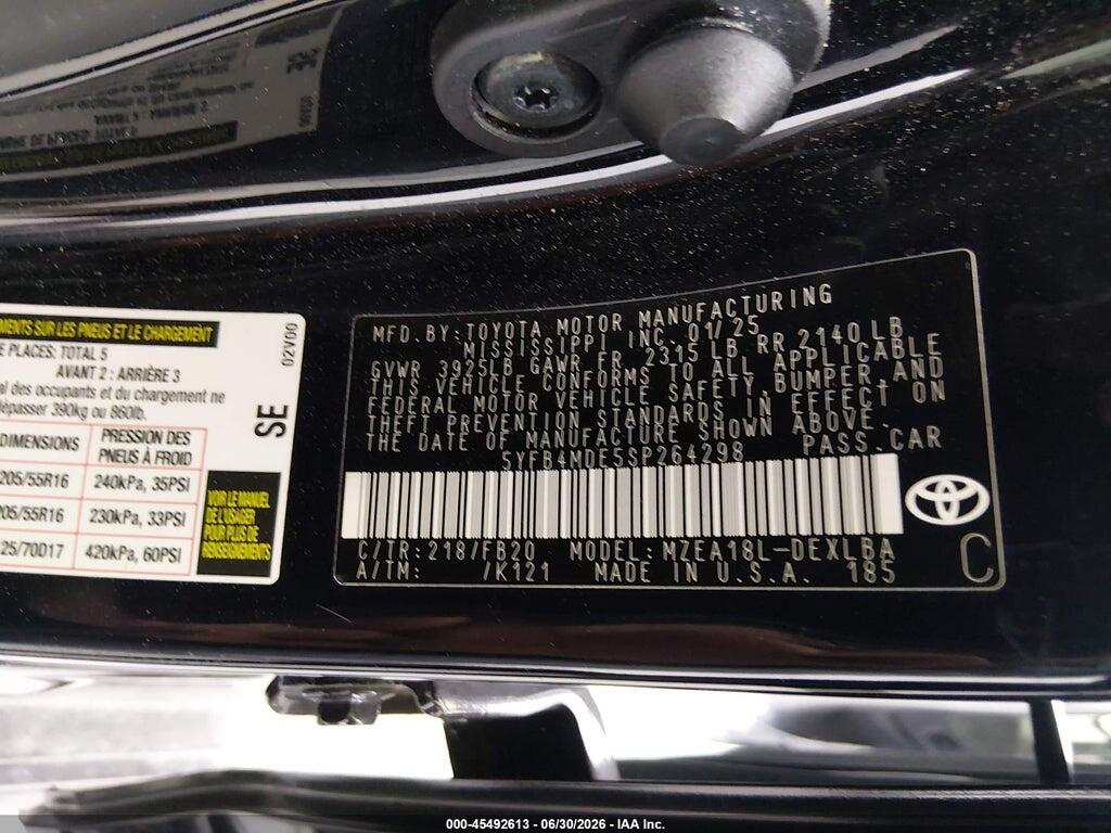 5YFB4MDE5SP264298 2025 TOYOTA COROLLA photo no. 9