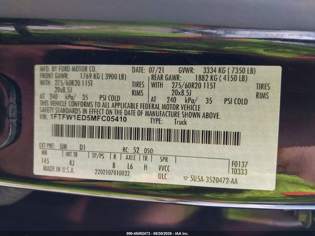 1FTFW1ED5MFC05410 2021 FORD F-150 photo no. 9