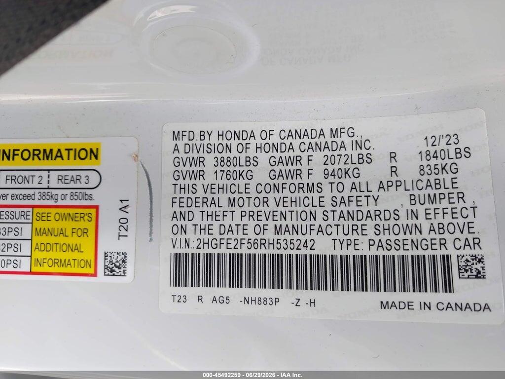 2HGFE2F56RH535242 2024 HONDA CIVIC photo no. 9
