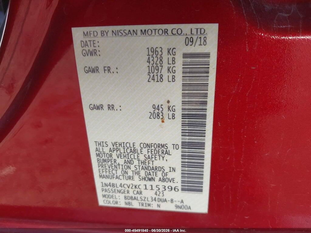1N4BL4CV2KC115396 2019 NISSAN ALTIMA photo no. 9