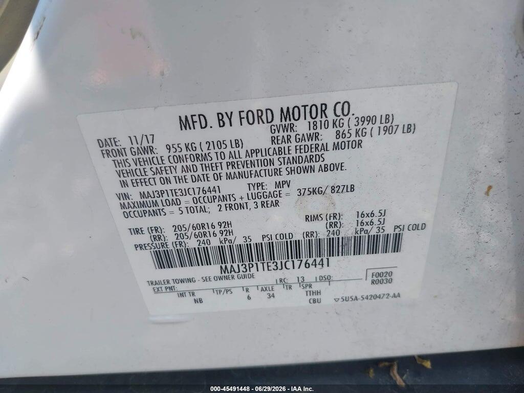 MAJ3P1TE3JC176441 2018 FORD ECOSPORT photo no. 9