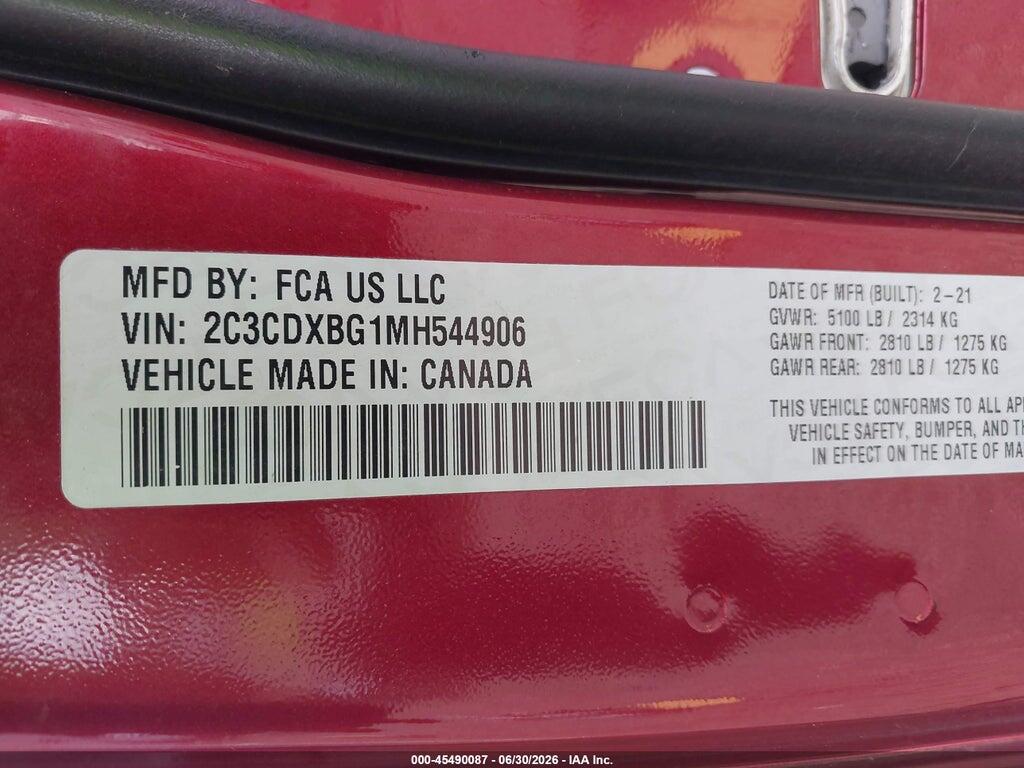 2C3CDXBG1MH544906 2021 DODGE CHARGER photo no. 9